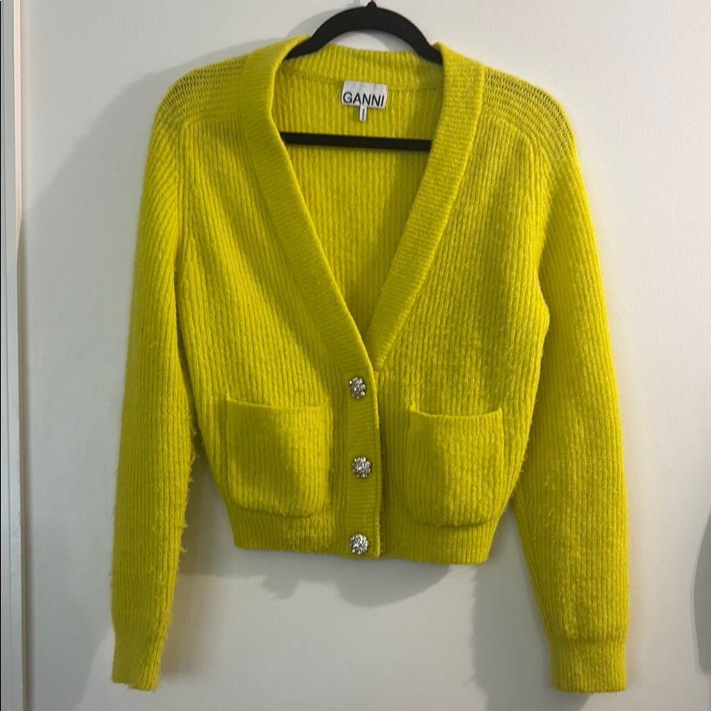 Ganni Vibrant Yellow Cardigan Sweater